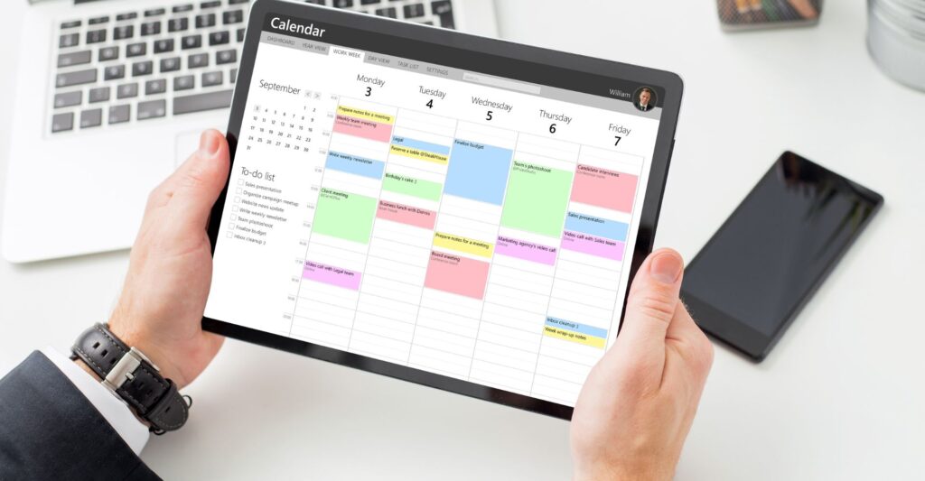 Example of a weekly time blocking schedule on a digital calendar